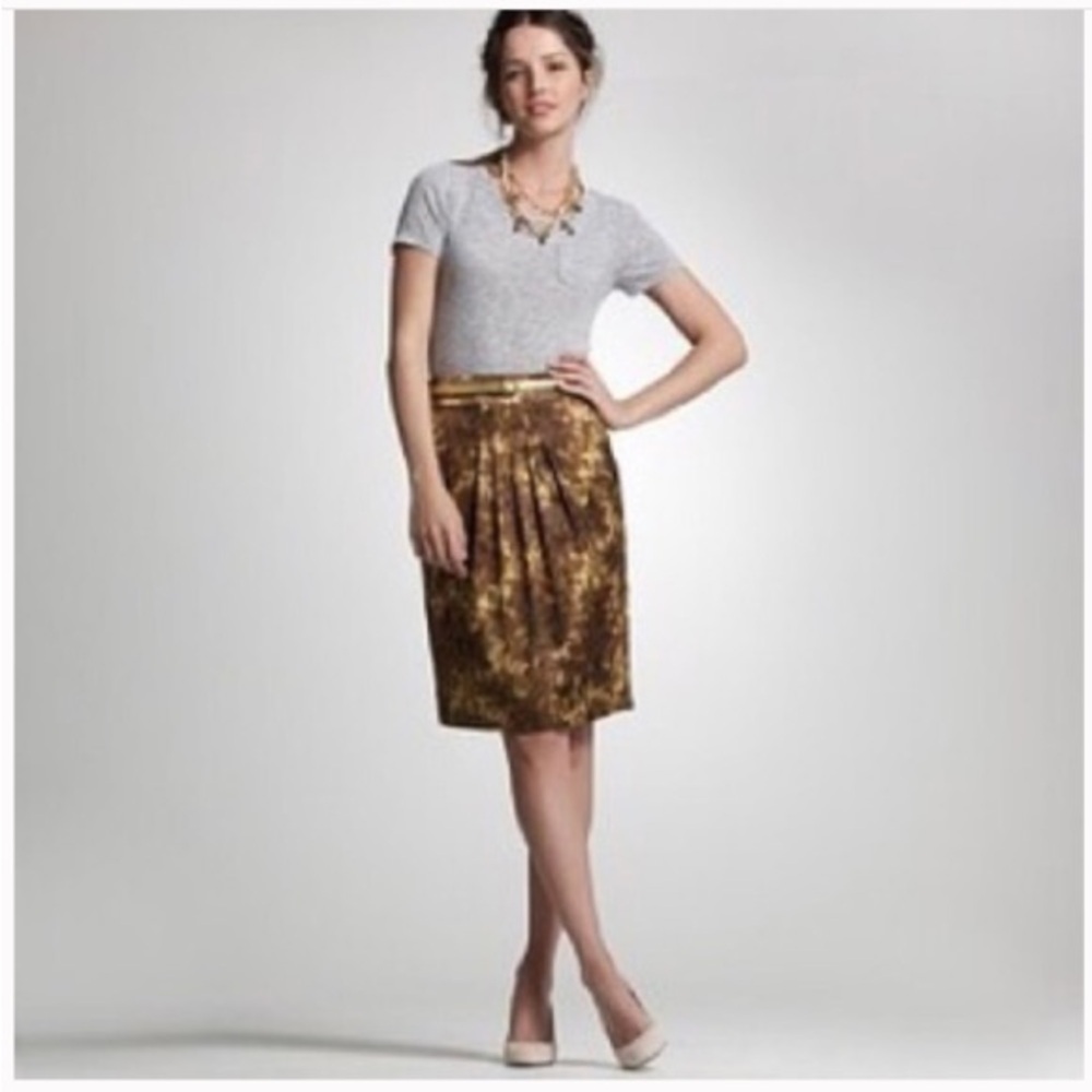 J.Crew Tortoise Brown Silk Pencil Skirt, size 2, NWOT